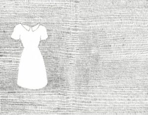 A line drawing with a dress shaped space on the left side