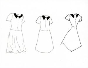 A pen drawing a dress using various line widths