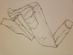 A pen drawing of a pair of pants