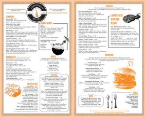 Front and back pages for Lightstreet Hotel's restraurment menu