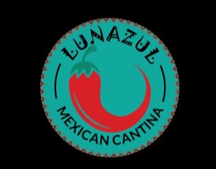 Lunazul logo featuring a red pepper curved in a teal circle