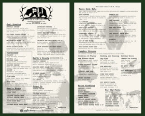 Front and Back menu pages for Promised Land Inn