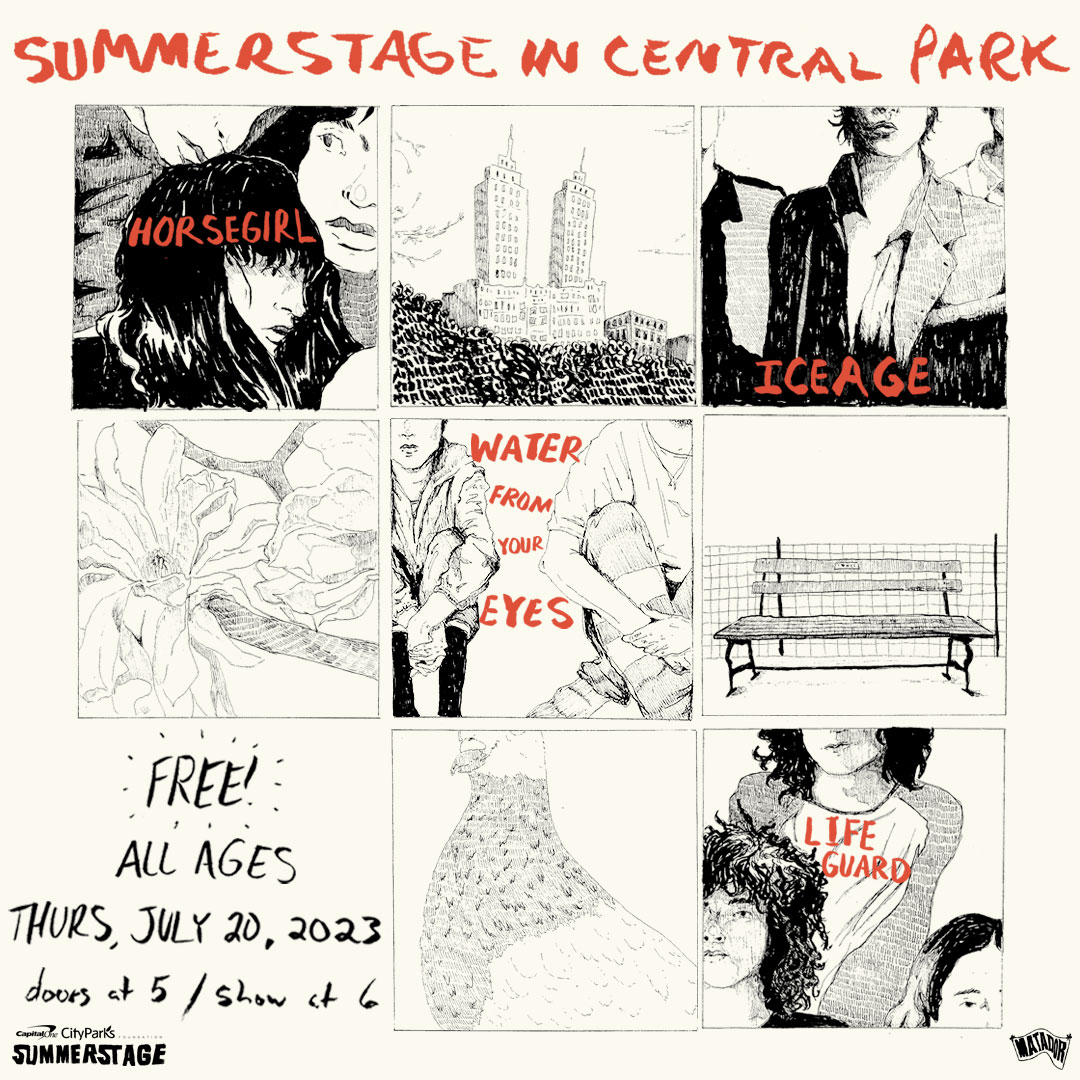 A square graphic for Water From Your Eyes' show at SummerStage, featuring hand-drawn assets. (2023)
